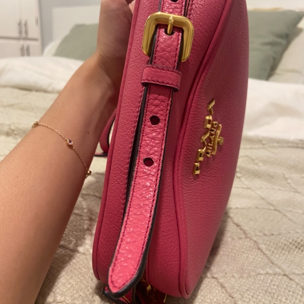 Prada Vitello Phenix Leather Peonia Pink Shoulder Camera Bag 1BH103 - Picture 11 of 15